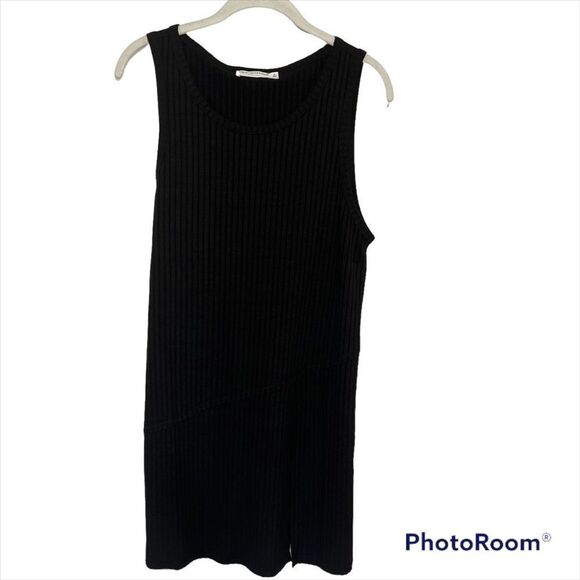 Double Zero Black Ribbed Bodycon Dress Womens Small Sleeveless Side Slit - Picture 4 of 7
